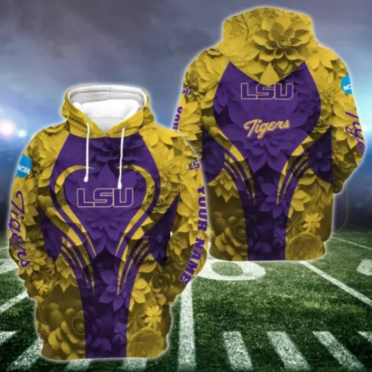 Personalized LSU Football Hoodie Leggings, Game Day Football 3D Hoodie Leggings