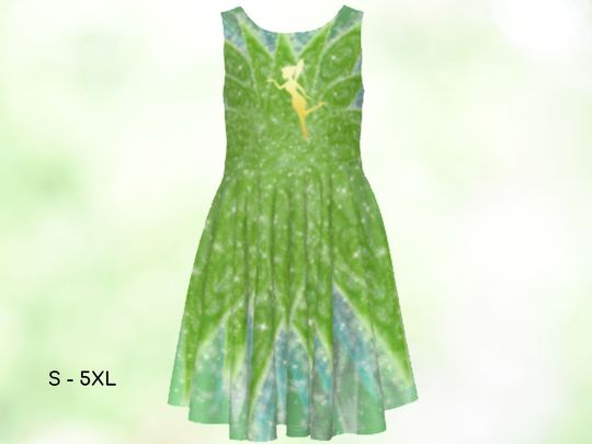 Tinkerbell Kid's Sleeveless Skater Dress, Fairy, Halloween Costume, Peter Pan, Gift for Her, Gift for Daughter, Cosplay Dress for Girls