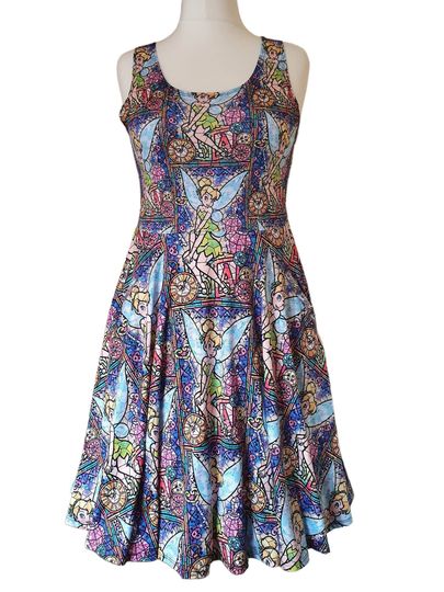 Stained glass Tinkerbell fairy inspired print skater dress- Sizes S- 5XL plus size