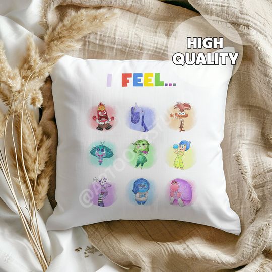 Cute Inside Out 2 Pillow -  Its okay to Feel of the Feels, Gift for Kids, Kids Room Decor, Anger, Ennui, Anxiety, Lonely, Disgust, Sadness