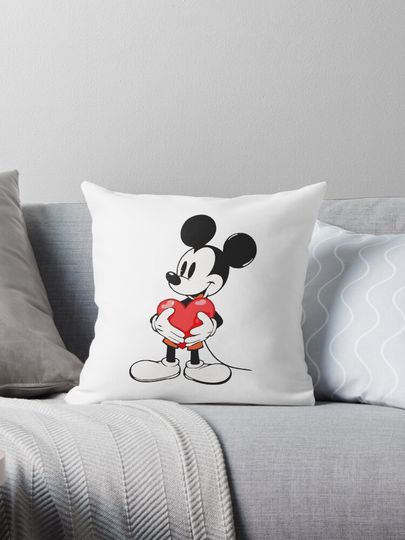 Mickey Holding a Heart Near His Chest - Valentine's Present Pillow