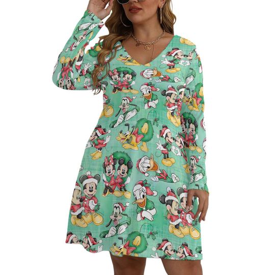 Mickey Christmas Plus Size Dress , Very Merry Christmas Plus Size Mickey Dress - Long Sleeve Holiday Outfit
