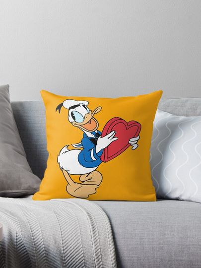 Donald Duck Holding Heart In Valentines Day Pillow