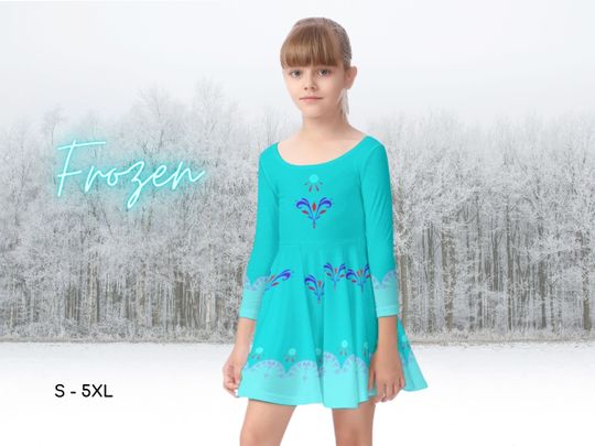 Elsa Inspired Kid's Long Sleeved Skater Dress, Princess, Cosplay, Halloween Costume, Let it Go, Gift for Her, Gift for Daughter, Halloween