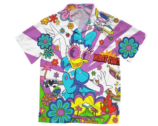 Retro Groovy Daisy Duck Hawaii Shirt, Cute Daisy Duck Shirt, Disneyland Girl Trip Shirt & Short, Disney Summer Vibe Outfit, Gift For Girl