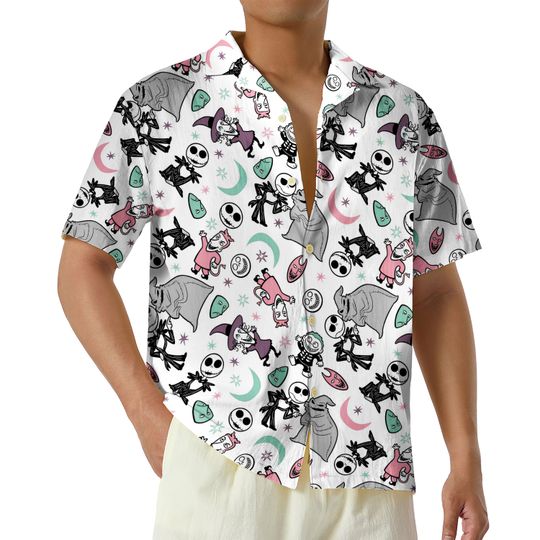 Nightmare Before Jack Christmas Hawaiian Shirt, Skellington Button Up Shirt, Jack and Sally Hawaii Shirt, Nightmare Pumpkin Skull Shirt