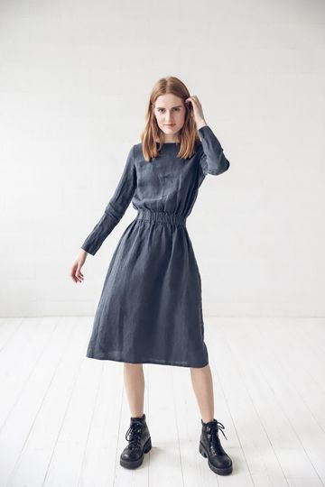 Linen Dress / Fall Linen Dress / Long Sleeves Dress / Soft Linen Dress
