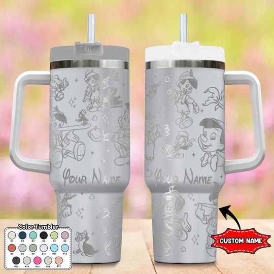 Custom Pinocchio Tumbler, Pinocchio Characters 40oz Engraved Laser Tumbler, Pinocchio Cup, Magic Kingdom Handle Stainless Steel Tumbler