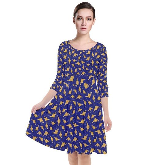 Aladdin lamp inspired  quarter long sleeved a line skater dress- cute kawaii retro rockabilly kitsch alternative fashion