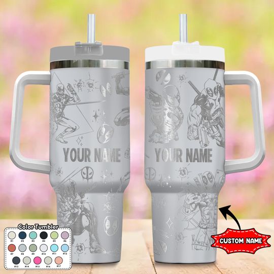 Custom Deadpool and Wolverine Tumbler, Deadpool 40oz Engraved Tumbler, Wolverine Cartoon Cup, Magic Kingdom Handle Stainless Steel Tumbler