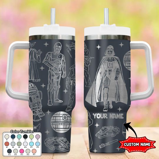Custom Galaxy's Edge 40oz Tumbler, Cartoon Characters Engraved Tumbler, Hero Movie Coffee Cup, Magic Kingdom Handle Stainless Steel Tumbler