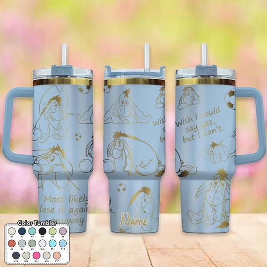 Custom Donkey 40oz Tumbler, Cartoon Characters Engraved Tumbler, Funny Donkey Coffee Cup, Magic Kingdom Handle Stainless Steel Tumbler