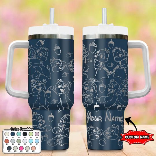 Custom Chip And Dale Tumbler, Rescue Rangers 40oz Tumbler, Cartoon Cup, Magic Kingdom Handle Stainless Steel Tumbler, Chip n Dale Tumbler