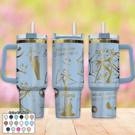 Custom Nightmare 40oz Tumbler, Skeleton Characters Engraved Tumbler, Horror Movie Coffee Cup Gift, Magic Kingdom Stainless Steel Tumbler