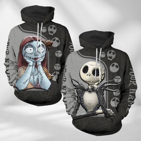 Custom Jack And Sally 3D Hoodie, Nightmare Before Christmas 3D Hoodie, Couples Matching 3D Hoodie, Valentines Day 3D Hoodie