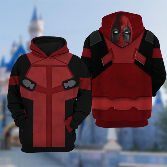 Deadpool Cosplay Costume 3D Hoodie, Deadpool Anti Hero Suit Halloween Costume 3D Hoodie, 3D Halloween Cosplay 3D Hoodie