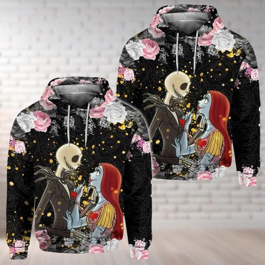 Custom Jack And Sally 3D Hoodie, Jack Skellington 3D Hoodie, Nightmare Before Christmas 3D Hoodie, Disney Valentines Day 3D Hoodie