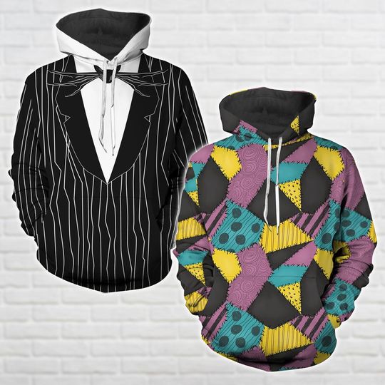 Jack And Sally Couple 3D Hoodie, Jack Costume 3D 3D Hoodie, Sally Cosplay 3D Hoodie, Matching Couple 3D Hoodie