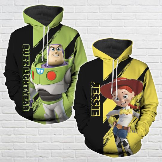 Custom Buzz Lightyear And Jessie Couple 3D Hoodie, Toy Story Characters 3D Hoodie, Disney Couple 3D Hoodie