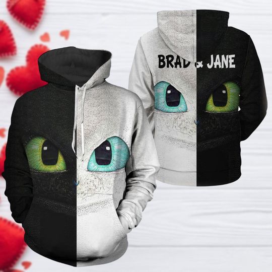 Personalized Toothless Couple 3D Hoodie, Night Fury And Light Fury 3D Hoodie, How To Train Your Dragon Movie 3D Hoodie