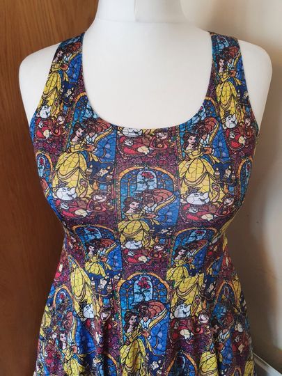 Beauty and the beast stained glass inspired  print skater dress