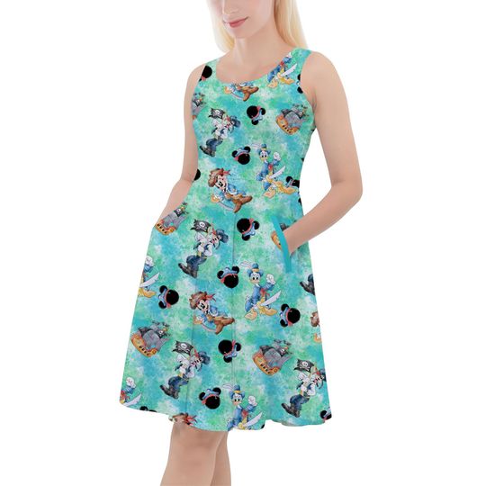 Mickey Donald Goofy Pirate Crew - Disney Inspired Skater Dress With Pockets