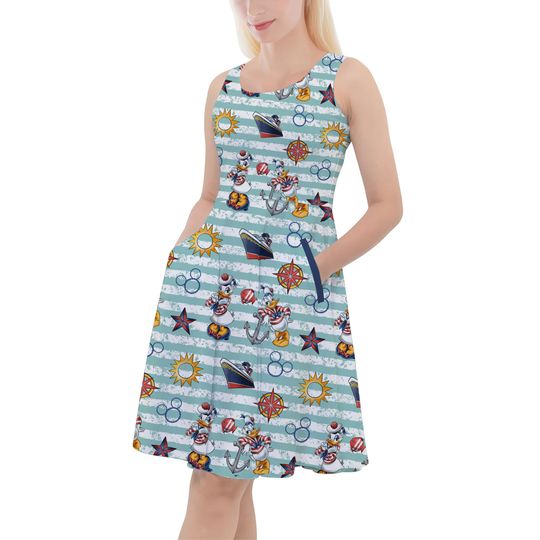 Cruise Sailor Donald & Daisy - Disney Inspired Skater Dress With Pockets in