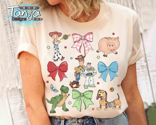 Coquette Bows Watercolor Disney Toy Story T-Shirt, Pixar Toy Story T-shirt, Woody Jessie Buzz Alien Rex T-Shirt