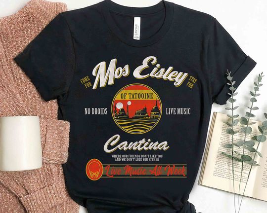 Star Wars Classic Mos Eisley Cantina Live Music All Week Ad Retro T-Shirt, Disney Star Wars T-Shirt