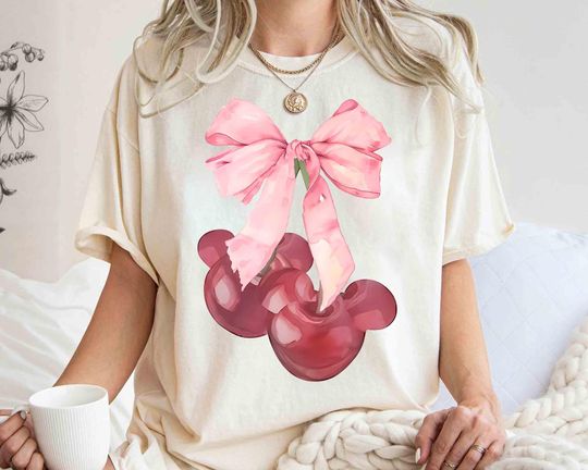 Cute Minnie Cherry Coquette Bow T-Shirt, Disney Minnie Mouse Coquette T-Shirt, Disneyland Coquette T-Shirt, Mickey and Friends T-Shirt