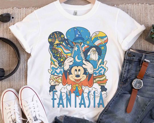 Vintage Fantasia Sorcerer Mickey Mouse T-Shirt, Disney Magic Wizard Stay Magical T-Shirt, Disneyland Park 2025 T-Shirt