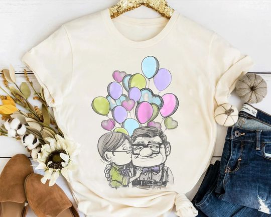 Disney Pixar Up Valentine's Day Carl And Ellie Balloons T-shirt, Disney Magic Kingdom T-Shirt