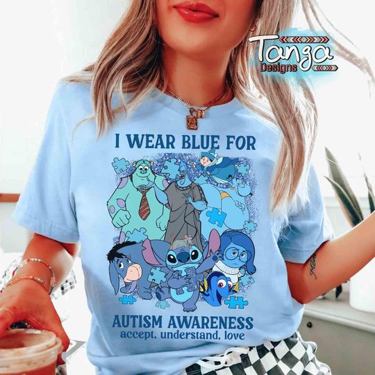I wear blue for Autism Awareness T-shirt, Disney Stitch Eeyore Sadness T-Shirt, Disney T-Shirt