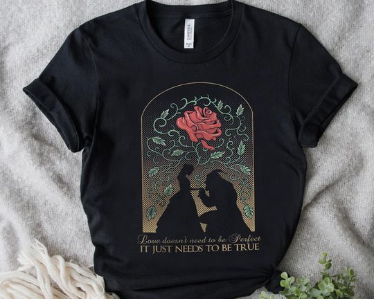 Beauty And The Beast Quotes & Enchanted Rose Belle Princess Retro T-Shirt, Magic Kingdom T-Shirt