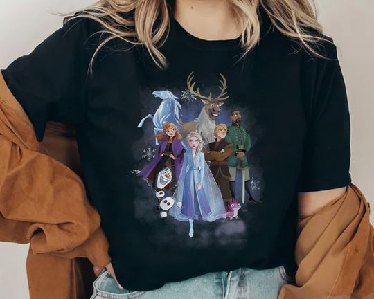 Disney Elsa 2 Group Shot Walking Into Forest T-shirt, Anna Kristoff Olaf T-Shirt, Disneyland T-Shirt