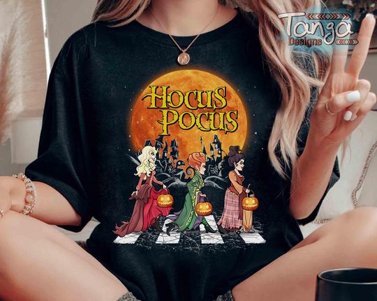 Hocus Pocus Sanderson Sisters Crossing Pumpkin T-shirt, Disney Witch Scary Movie T-shirt, Disneyland Halloween T-shirt