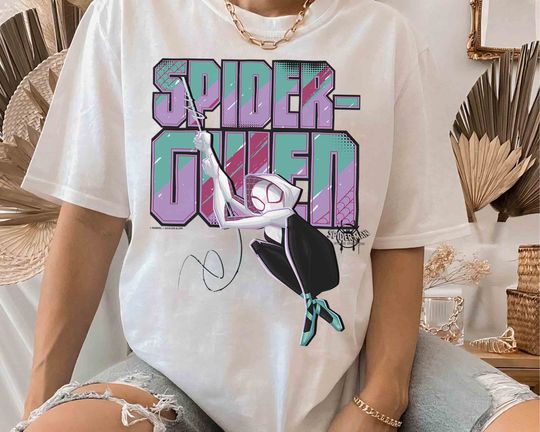 Spider-Man Spiderverse Spider-Gwen Swing Graphic T-shirt, Disney Hero T-shirt