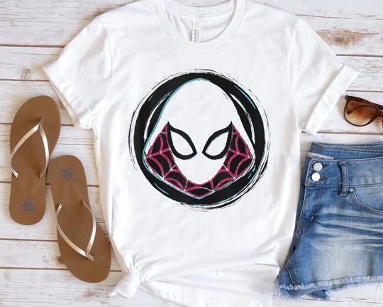 Spider-Gwen Face Symbol Ghost-Spider Badge T-shirt, Disney Spiderman T-shirt