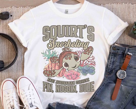 Cute Squirts Snorkeling Sea Turtle Retro T-shirt, Disney Pixar Finding Nemo Matching T-shirt