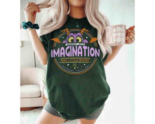 Figment Journey Into Imagination One Little Spark Floral Retro T-shirt, Disney Epcot Purple Dragon T-shirt