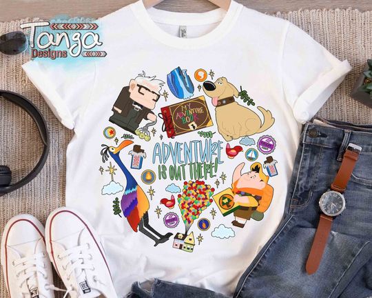 Disney Pixar Up Carl & Ellie Adventure Is Out There T-shirt, Russell Dug Kevin House Balloon Paradise Falls T-shirt