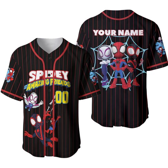 Custom Spidey And His Amazing Friends Baseball Jersey, Custom Spider Verse Baseball Jersey Junior Hero Team, Disney Group Trip Outfit