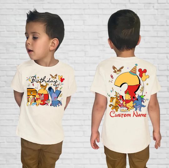 2-sided Personalized Disney Winnie The Pooh Birthday Boy T-Shirt, Custom Name Disney Birthday Boy Shirt, Disneyland Family Matching Tee