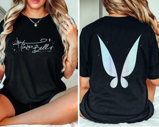 2-Sided Tinker Bell Costume Shirt, Fairy Wings T-shirt, Peter Pan Tee, Disney Family Vacation, Disneyland Trip