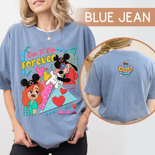 Two Sided Retro 90s Max and Roxanne  Eye To Eye Forever Shirt, A Goofy Movie Disney Couple Washed T-shirt, Disneyland Trip