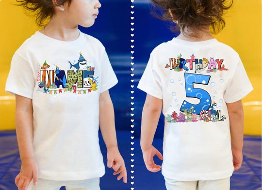 2-sided Personalized Finding Nemo Characters Birthday Shirt, Custom Name Birthday Girl Shirt, Finding Nemo Birthday Tee, Disney Birthday Tee