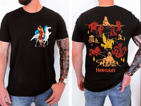 Two Sided Disney Hercules Symbol of The Gods Titan Map Shirt, Mt Olympus Underworld Atlantis, Disneyland Matching Family Shirts, WDW Tee
