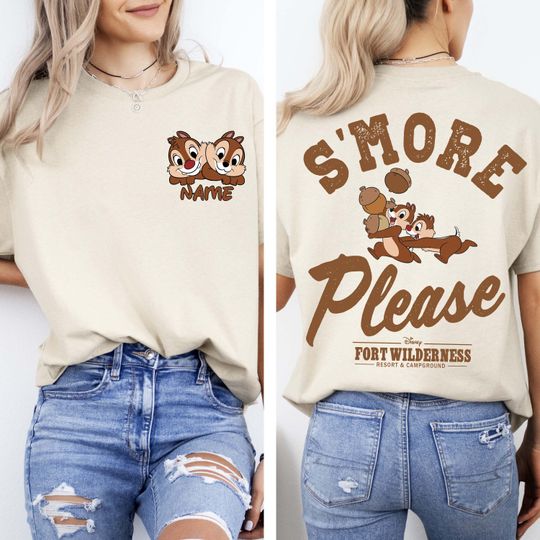2-sided Personalized Disney Chip and Dale Camp S'more Please Shirt, Double Trouble Camper Tee, Disney's Fort Wilderness, Magic Kingdom Tee