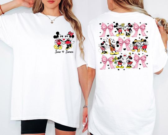 Minnie & Mickey Valentine Shirt, Disney Custom Coquette Bow Shirt, Disneyland Honeymoon 2025 Shirt, Disney Couple Vacation Matching Shirt