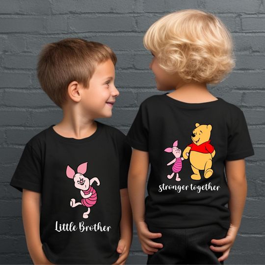 Winnie the Pooh Big Brother Little Brother Shirt, Disney Matching Siblings Shirt,  Pooh and Piglet Gift for Kids, 2-Sided Disney Matching